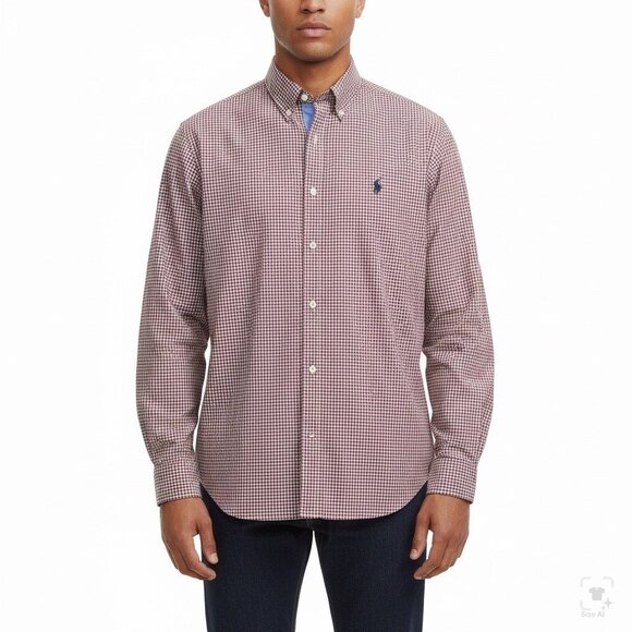 Ralph Lauren Red & White Cotton Button-Up Long-Sleeve Checkered Shirt Sz 2XB - Picture 1 of 12